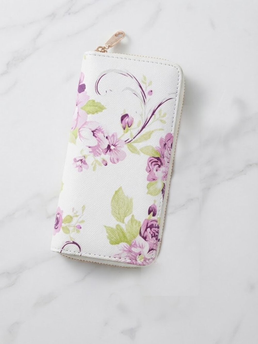 Ladies Pink Green Floral Long Wallet